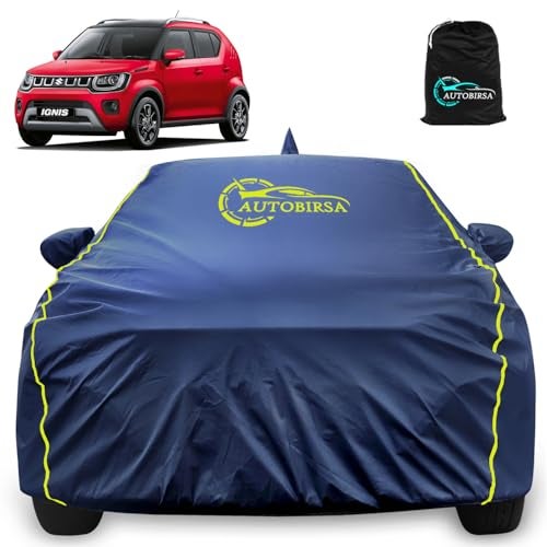 Autobirsa Waterproof Car Body Cover for Maruti IGNIS 100% All Weather Proof with Mirror & Antenna Packet & Full Bottom Elistic, Triple Stitching with 100% Nail Proof Cover Navy Blue - Image 1
