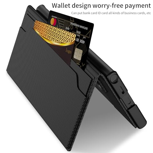 Midkart Leather Flip Cover Compatible with Samsung Galaxy S24 Ultra with Card Holder Built-in Kickstand Magnetic Belt Lock Inner Hard PC with Full Body and Camera Protection, Fiber Black - Image 4