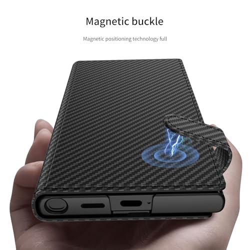 Midkart Leather Flip Cover Compatible with Samsung Galaxy S24 Ultra with Card Holder Built-in Kickstand Magnetic Belt Lock Inner Hard PC with Full Body and Camera Protection, Fiber Black - Image 5