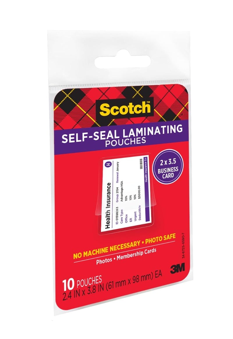 Scotch Self-Sealing Laminating Pouches, Business Card Size 2.4 in x 3.8 in, Great for Gift Tags, 10-Pack - Image 3