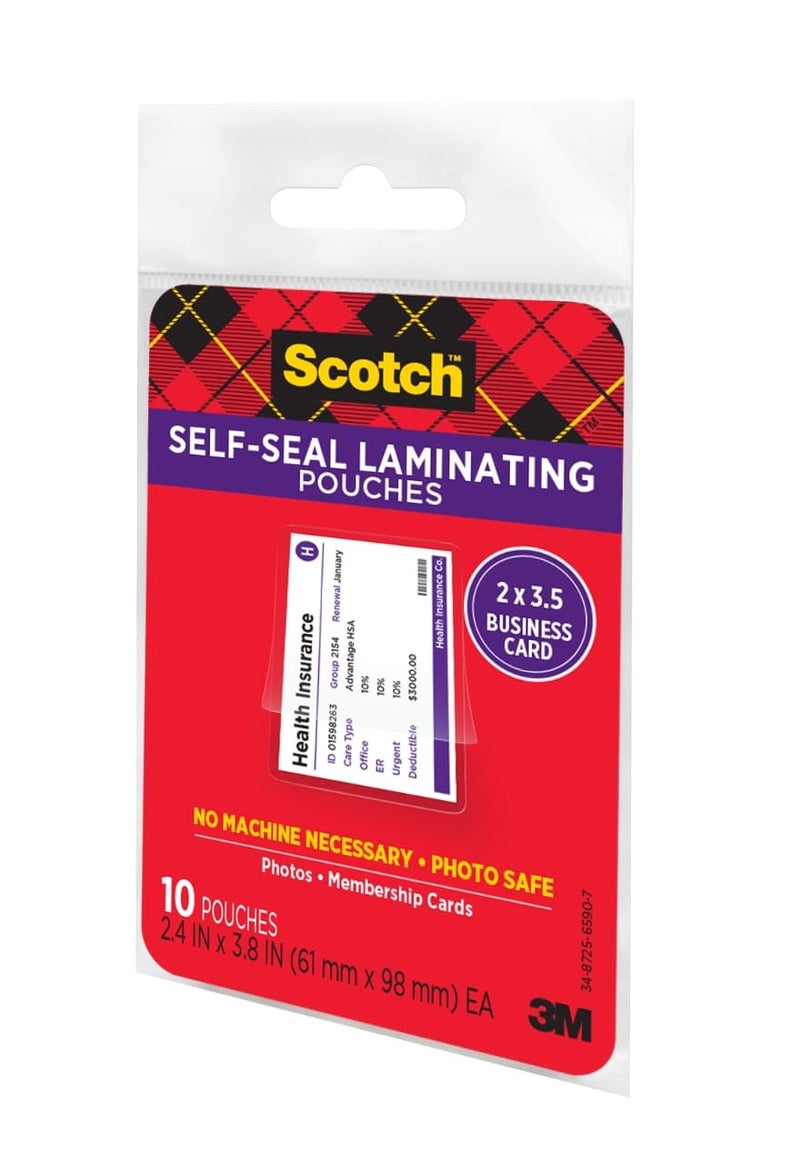 Scotch Self-Sealing Laminating Pouches, Business Card Size 2.4 in x 3.8 in, Great for Gift Tags, 10-Pack - Image 2