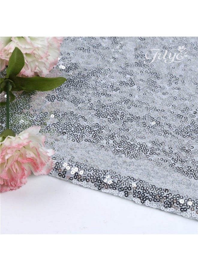 Trlyc - 96 Round Sparkly Silver Sequin Table Cloth Sequin Table Clothcake Sequin Tablecloths Sequin Linens For Wedding - Image 1