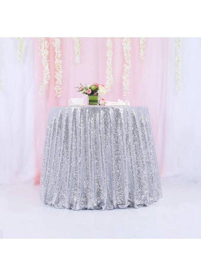 Trlyc - 96 Round Sparkly Silver Sequin Table Cloth Sequin Table Clothcake Sequin Tablecloths Sequin Linens For Wedding - Image 1