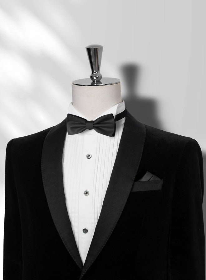 KOOELLE Black Men's Pre-Tied Bow Tie & Pocket Square Set - Elegant Formal Neckwear for Weddings - Image 2