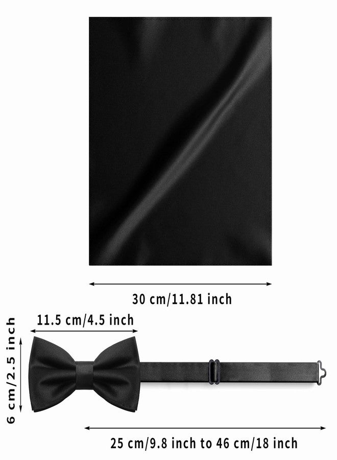 KOOELLE Black Men's Pre-Tied Bow Tie & Pocket Square Set - Elegant Formal Neckwear for Weddings - Image 5