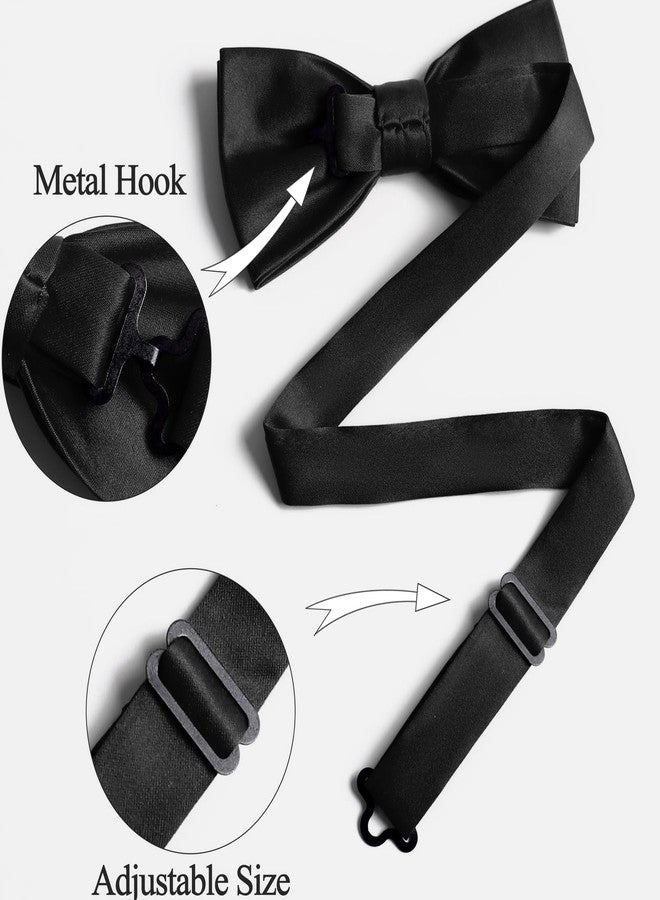 KOOELLE Black Men's Pre-Tied Bow Tie & Pocket Square Set - Elegant Formal Neckwear for Weddings - Image 4