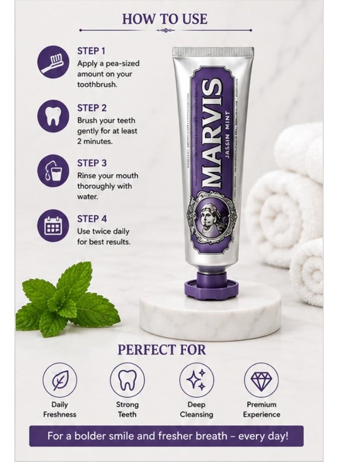 Marvis Jaskin Mint Toothpaste 85ml-Teeth Whitening Toothpaste for Smokers, Fresh Breath & Stain Removal - Image 4