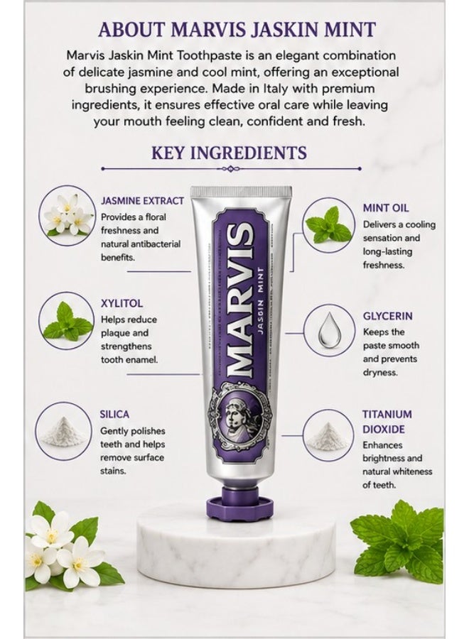 Marvis Jaskin Mint Toothpaste 85ml-Teeth Whitening Toothpaste for Smokers, Fresh Breath & Stain Removal - Image 2