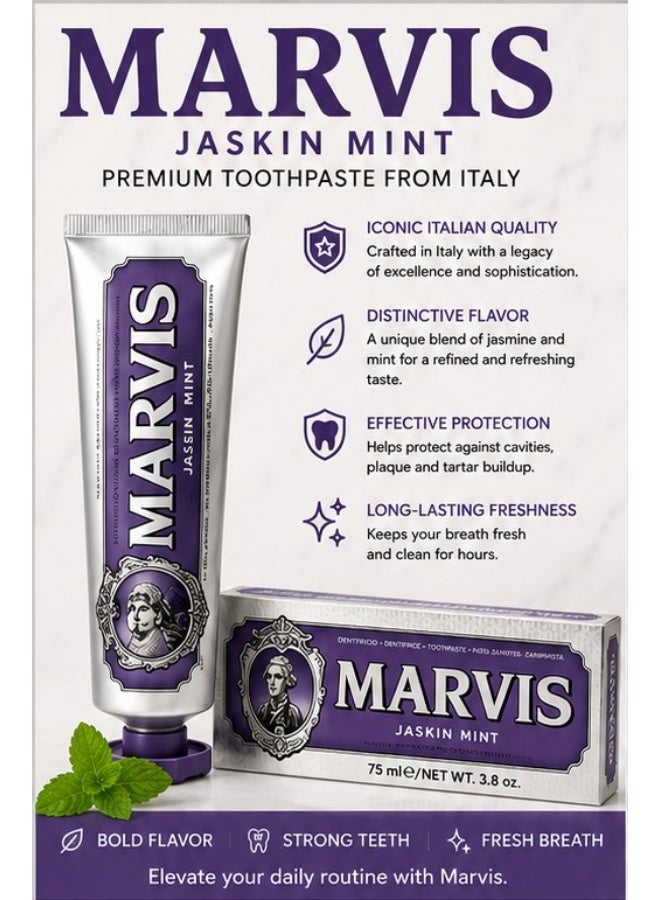 Marvis Jaskin Mint Toothpaste 85ml-Teeth Whitening Toothpaste for Smokers, Fresh Breath & Stain Removal - Image 1