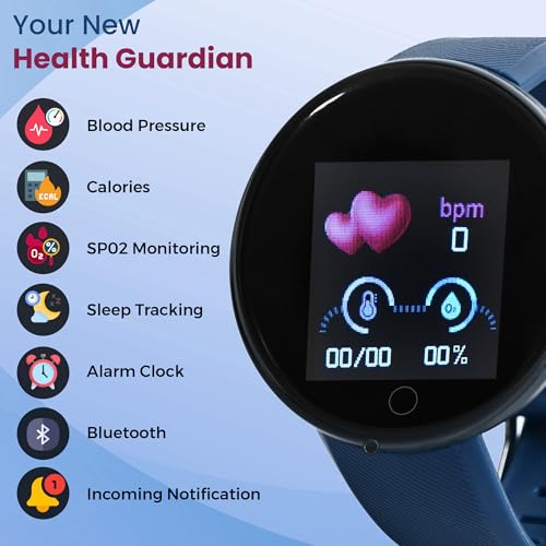 Bouncefit M I D18 Round Fitness Band Smart Watch for Men, Women, Boys, Girls, Kids – Single Touch Interface, Water Resistant, Workout Modes, Quick Charge Sports Smartwatch – Blue (GG) - Image 3