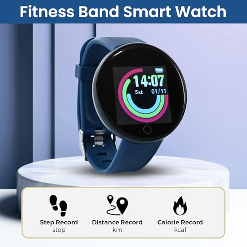 Bouncefit M I D18 Round Fitness Band Smart Watch for Men, Women, Boys, Girls, Kids – Single Touch Interface, Water Resistant, Workout Modes, Quick Charge Sports Smartwatch – Blue (GG) - Image 2