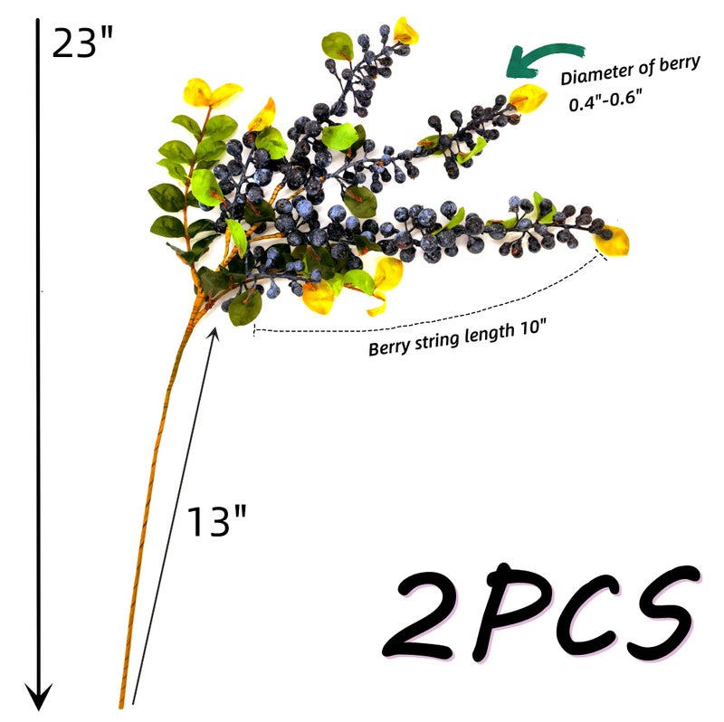 M2cbridge 2 Pcs Artificial Berries Plastic Foam Blueberry Christmas Picks Floral Arrangement 23" Tall (Blue) - Image 3