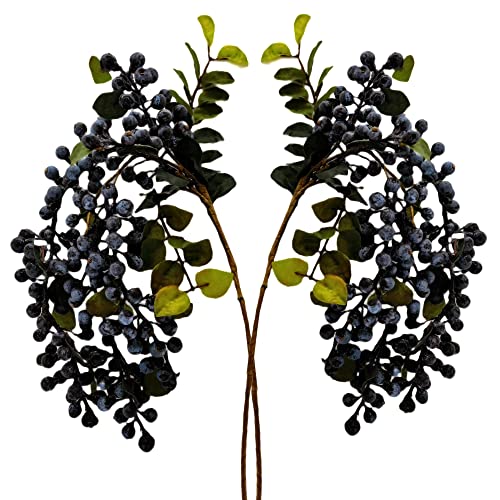 M2cbridge 2 Pcs Artificial Berries Plastic Foam Blueberry Christmas Picks Floral Arrangement 23" Tall (Blue) - Image 1