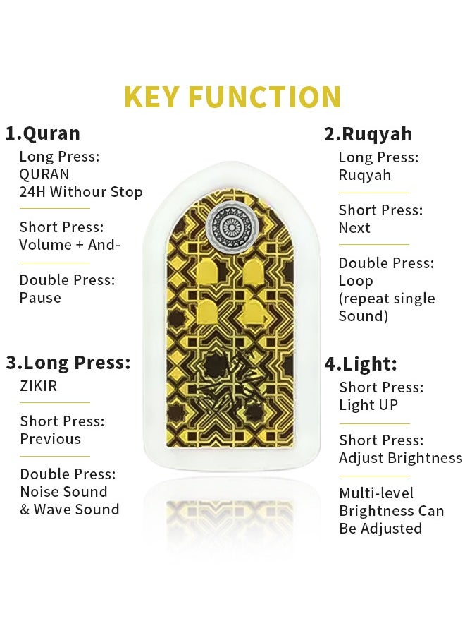 BESTIS - Mini Wall Plug Quran Speaker with Light Wall Koran Reciter Ramadan Pray Essential Gift Yellow 13*7*3cm - Image 1