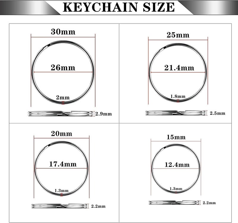 ChicAbode 80 Pcs Keyrings, Split Key Ring, Metal Connection Key Ring, Open Jump Rings, Not Easy To Rust, Easy To Install and Remove, for Bags, Keys, Decorations, Craft Making, 4 Sizes - Image 2