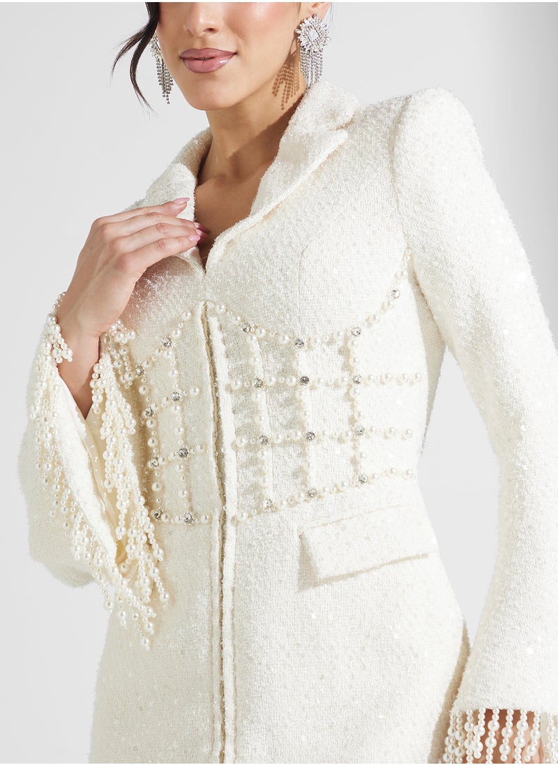 lavish alice - Pearl Embellished Boucle Mini Blazer Dress - Image 1