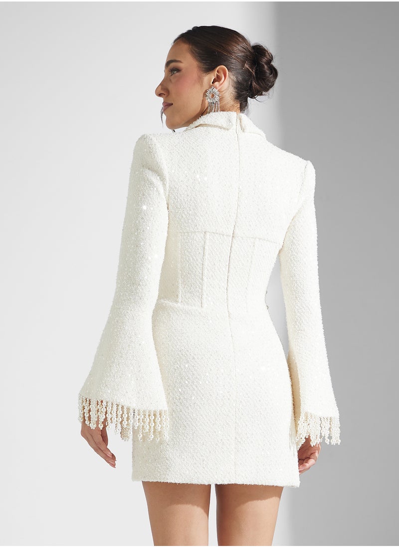 lavish alice - Pearl Embellished Boucle Mini Blazer Dress - Image 1