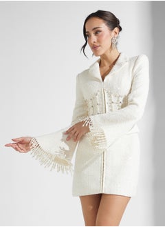 Pearl Embellished Boucle Mini Blazer Dress