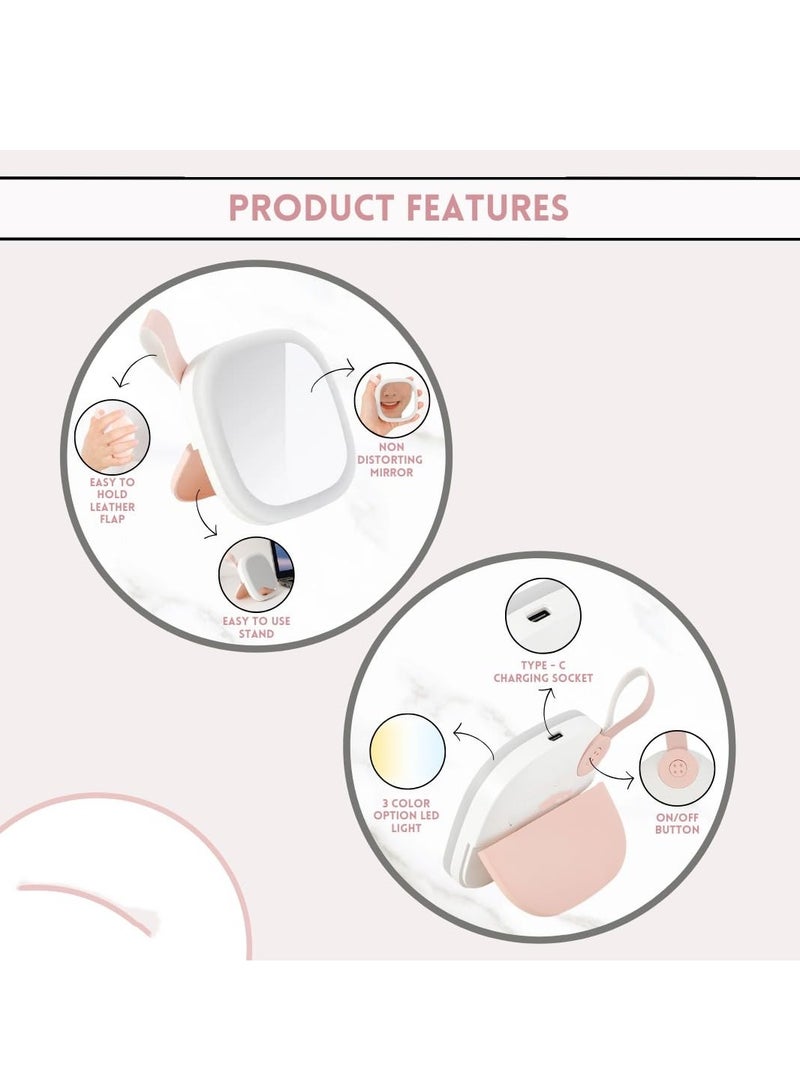 KASTWAVE Rechargeable Travel Makeup Mirror with LED Lights, Compact Dimmable Mirror with 3 Light Colors & Adjustable Brightness, Small Portable Vanity Mirror Handheld for Bags  - Image 3