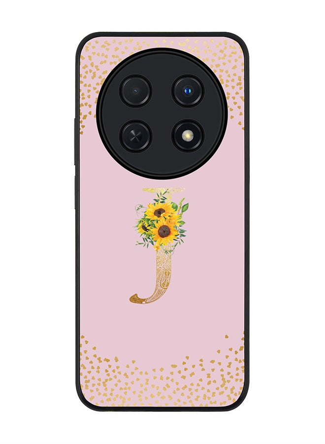Stylizedd Rugged Black edge case for Huawei nova 12i 4G, Slim fit Flexible Thin Cover - Custom Monogram Initial Letter Floral Pattern Alphabet - J  (Pink ) - Image 1