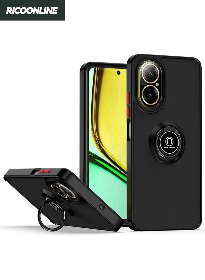 ريكون لاين حافظة Realme C67، حافظة واقية ذات ملمس ناعم مع مسند مغناطيسي، غطاء خلفي مقاوم للخدش وغير قابل للانزلاق ومقاوم للصدمات لهاتف Realme C67 4G، أسود - Image 1