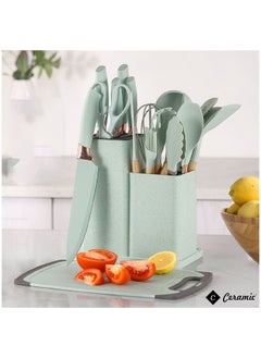 CERAMIC Kitchen Utensils Set of 19 Silicone Cooking Utensils with Holder Non stick Cookware Friendly And Heat Resistant Light Green  - Image 2