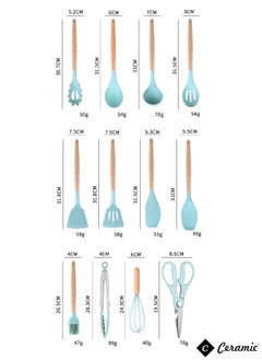 CERAMIC Kitchen Utensils Set of 19 Silicone Cooking Utensils with Holder Non stick Cookware Friendly And Heat Resistant Light Green  - Image 4