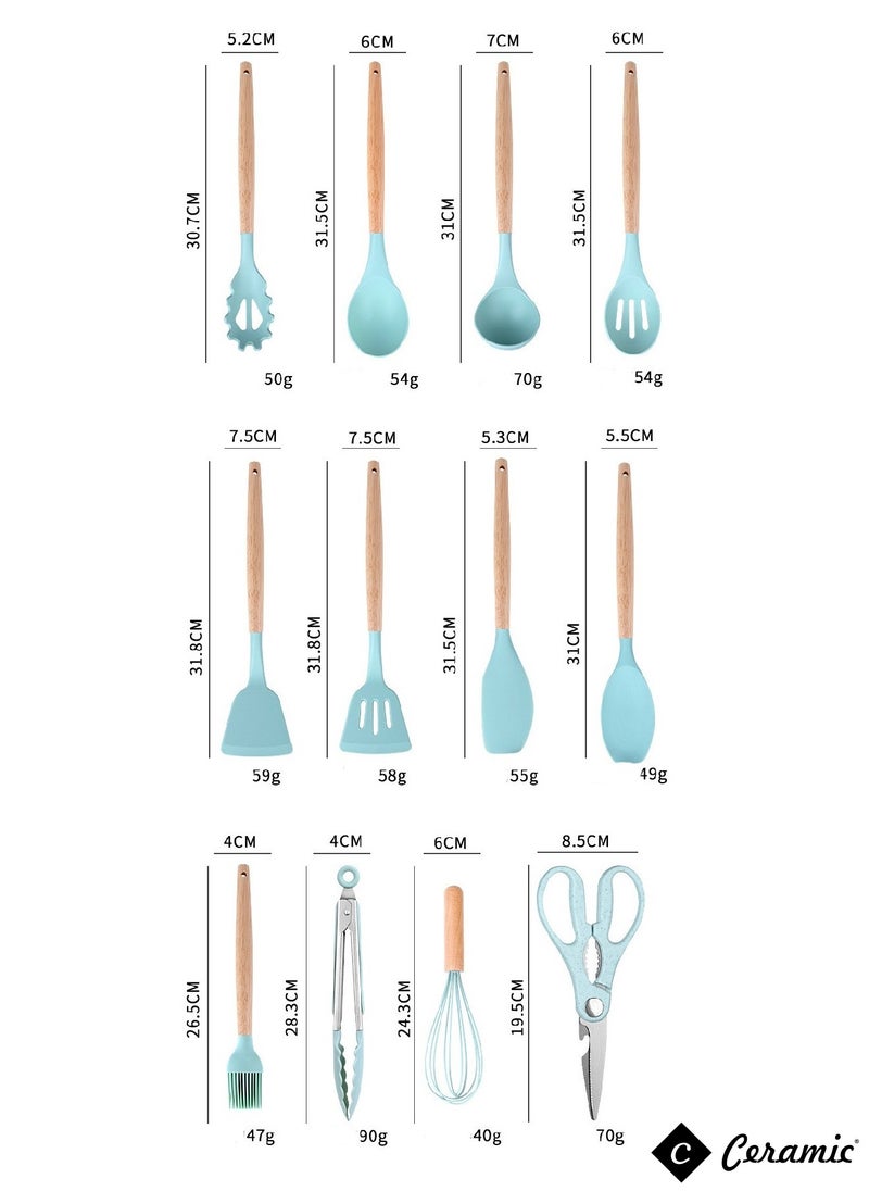 CERAMIC مجموعة أدوات المطبخ مكونة من 19 أداة طهي من السيليكون مع حامل، أدوات طهي غير لاصقة، صديقة للبيئة ومقاومة للحرارة، أخضر فاتح  - Image 4
