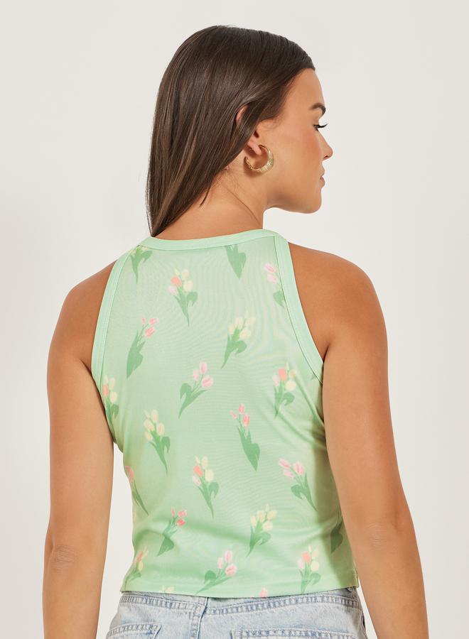 Styli Ribbed Floral Print Sleeveless Tank  - Image 5