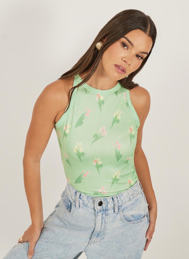 Styli Ribbed Floral Print Sleeveless Tank  - Image 1