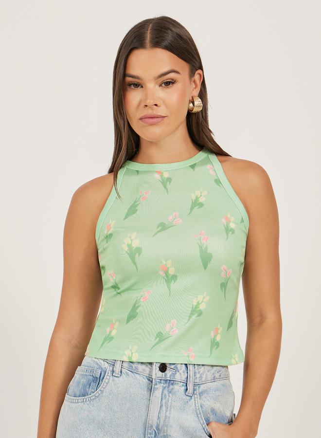 Styli Ribbed Floral Print Sleeveless Tank  - Image 3