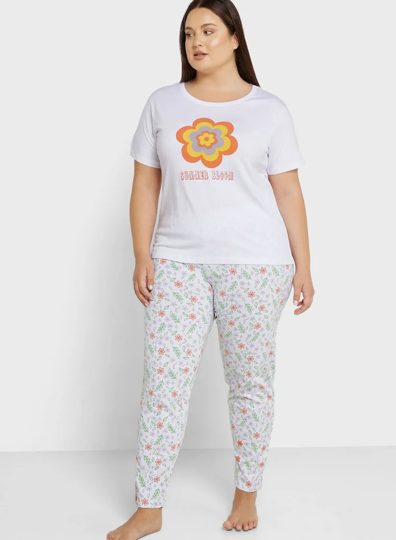 Ginger Plus Graphic Nightwear T-Shirt And Pyjama Set