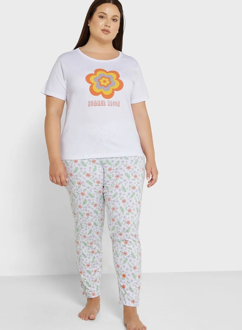 Ginger Plus Graphic Nightwear T-Shirt And Pyjama Set