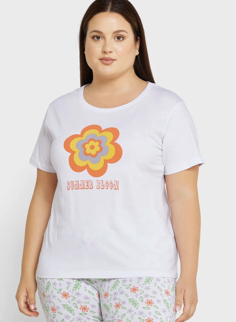 Ginger Plus Graphic Nightwear T-Shirt And Pyjama Set