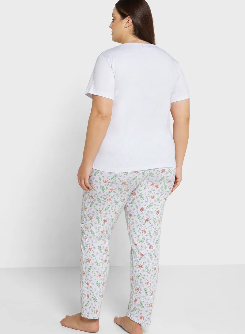 Ginger Plus Graphic Nightwear T-Shirt And Pyjama Set