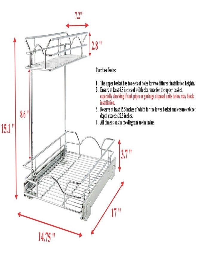 OCG Under Sink Cabinet Organizer Two Tier Pull Out Shelf (14.75W x 21D), Under Sink Sliding Shelf for Kitchen Bathroom Cabinet 2 Tier Chrome - Image 3