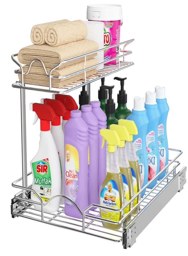 OCG Under Sink Cabinet Organizer Two Tier Pull Out Shelf (14.75W x 21D), Under Sink Sliding Shelf for Kitchen Bathroom Cabinet 2 Tier Chrome - Image 1