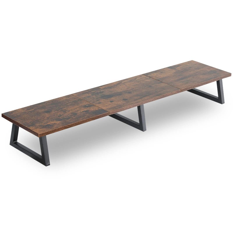 TEAMIX 42 inch Large [Dual] [Monitor] [Riser],Rustic Brown Extra Long TV [Stand Wood & Steel Desktop [Riser] with Storage for [Dual] Screen Office Desk Organization - Image 1