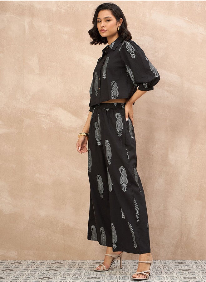 Baizee All About You Printed Pure Cotton Shirt Collared Top With Palazzos Co-Ords - Image 4