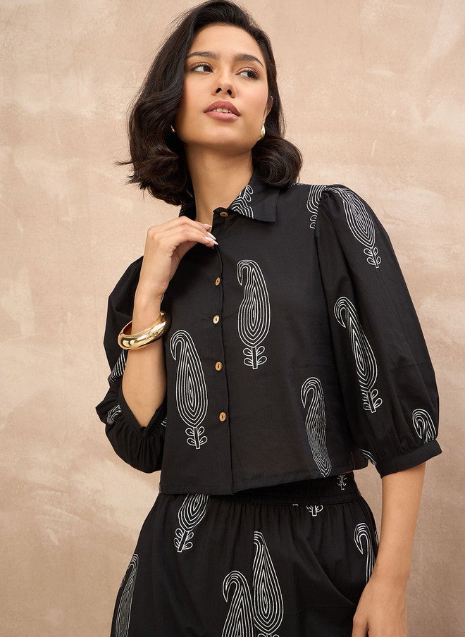Baizee All About You Printed Pure Cotton Shirt Collared Top With Palazzos Co-Ords - Image 2