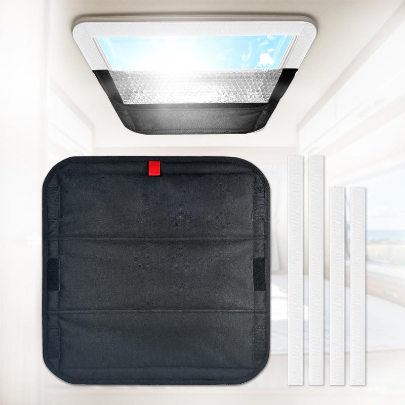 Prutomr RV Sun Blackout Vent Cover Reflective Insulation Skylight Window Shade Roof Ventilation Shield for Motorhome Sturdy Velcro Attach 16x16 in Foldable Heat Light Blocker CamperTailer Accessories - Image 2