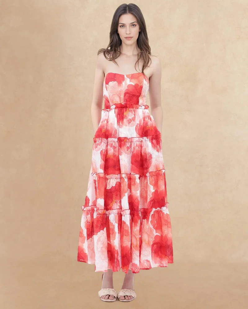 Rareism Women's Loral Print Maxi Dress