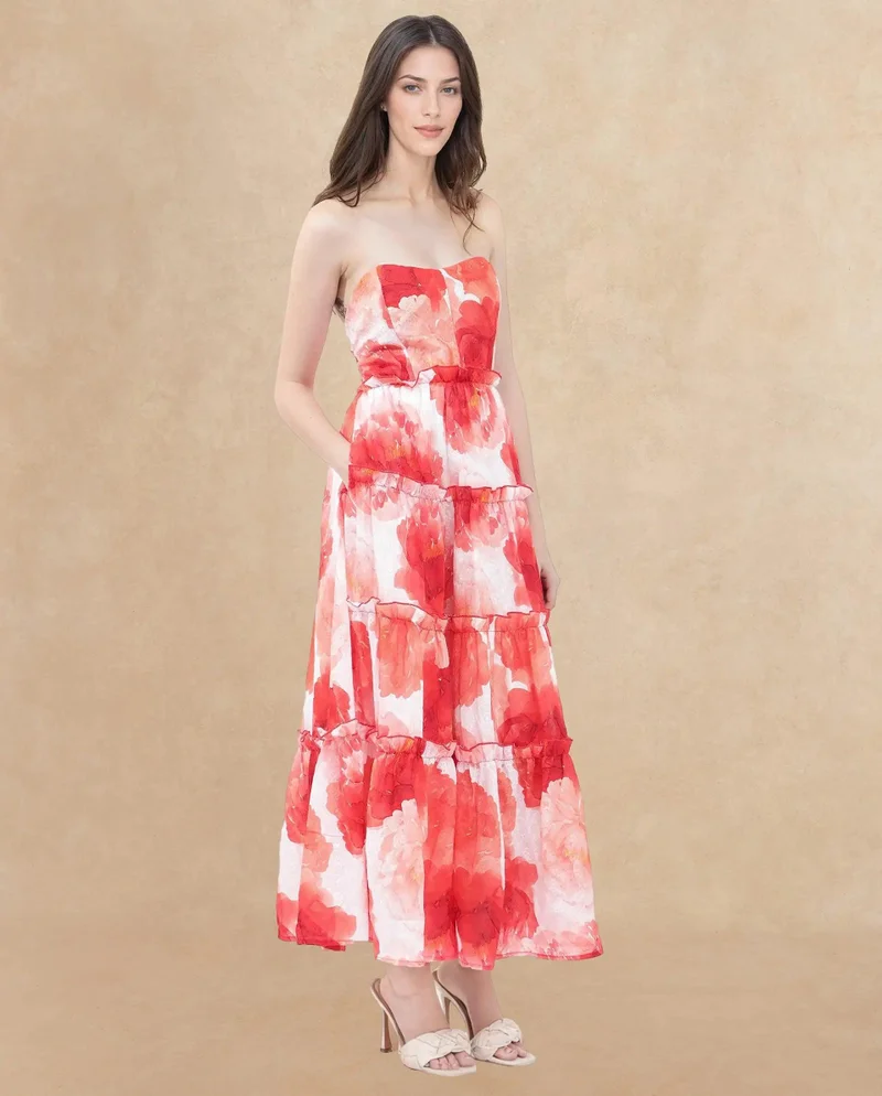 Rareism Women's Loral Print Maxi Dress