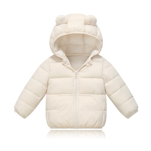 YAGATA Toddler Baby Boys Girls Winter Jackets Coat Light Boy Coats Infant Bear Hoods Puffer Padded Jacket for Little Kids White 12-18M 90 - Image 1