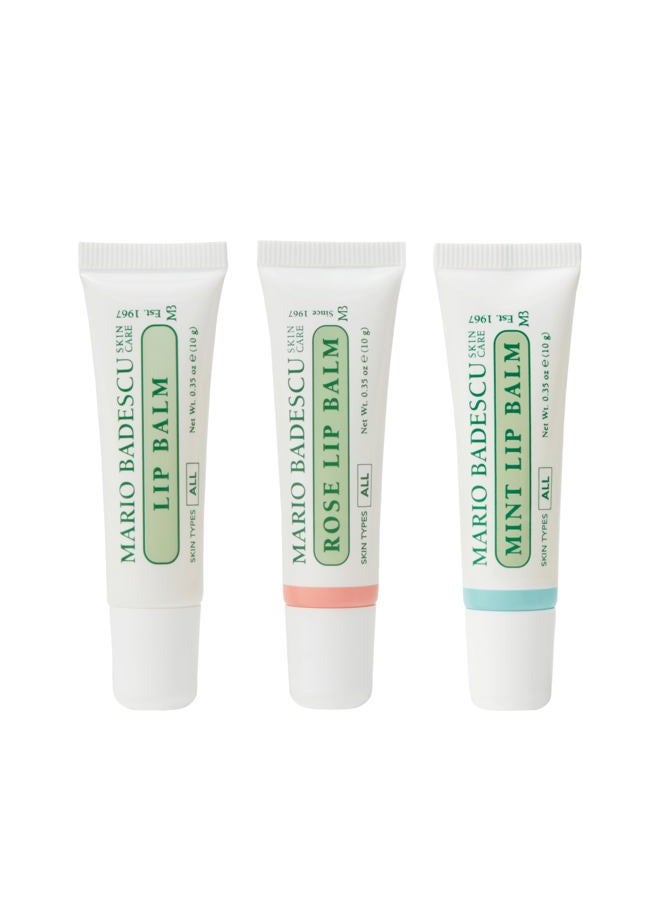 MARIO BADESCU Lip Balm for Dry Cracked Lips, Trio Pack Includes Mint, Rose, and Original Moisturizer, Ultra-Nourishing Care for Soft, Smooth and Supple Feel, 3 Count - Image 1