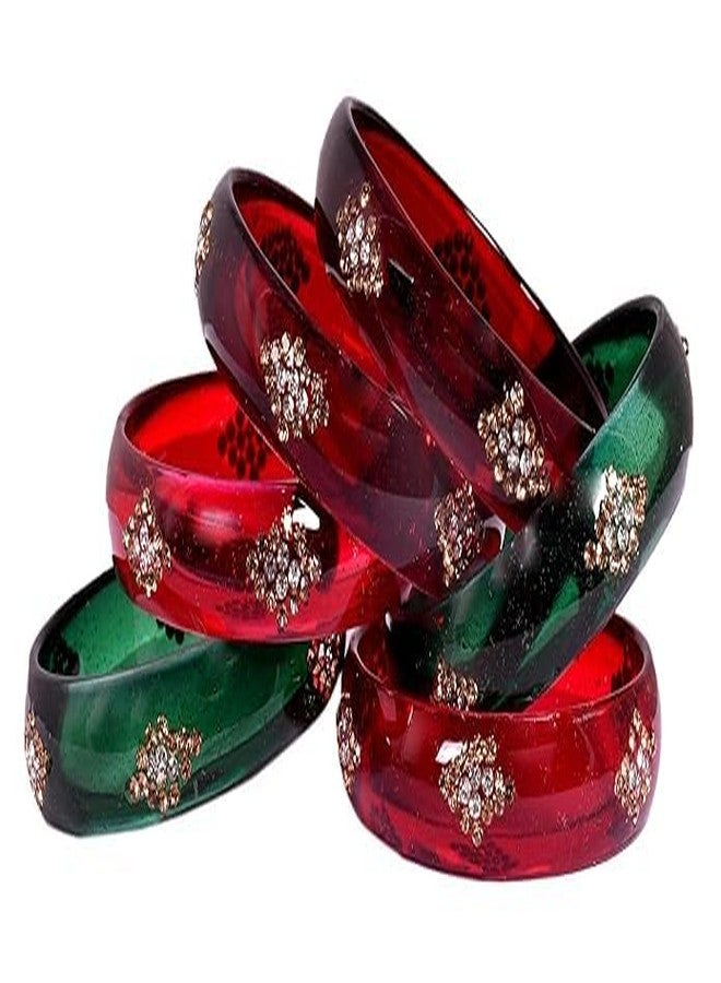 BANGLESKART مجموعة أساور زجاجية من بانغلسكارت / لون أحمر أخضر مهرون للنساء (مجموعة من 6 قطع) (النمط 2، 2.4) - Image 3