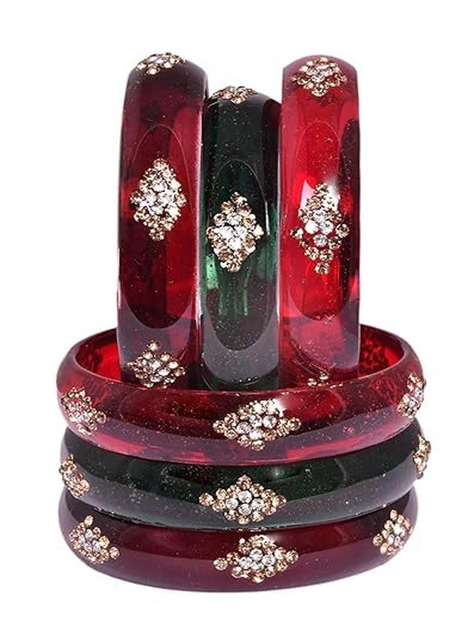 BANGLESKART مجموعة أساور زجاجية من بانغلسكارت / لون أحمر أخضر مهرون للنساء (مجموعة من 6 قطع) (النمط 2، 2.4) - Image 5
