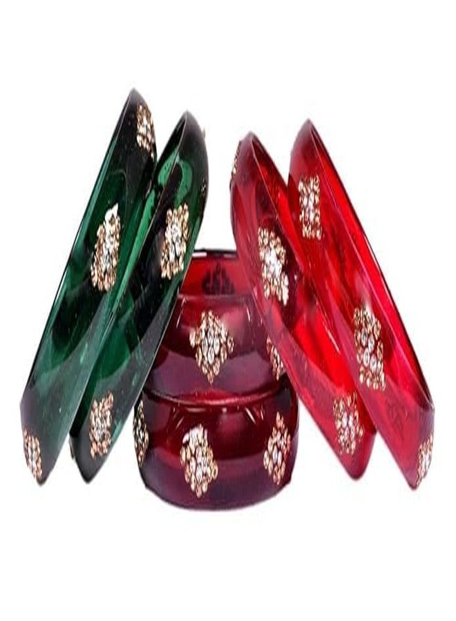 BANGLESKART مجموعة أساور زجاجية من بانغلسكارت / لون أحمر أخضر مهرون للنساء (مجموعة من 6 قطع) (النمط 2، 2.4) - Image 4