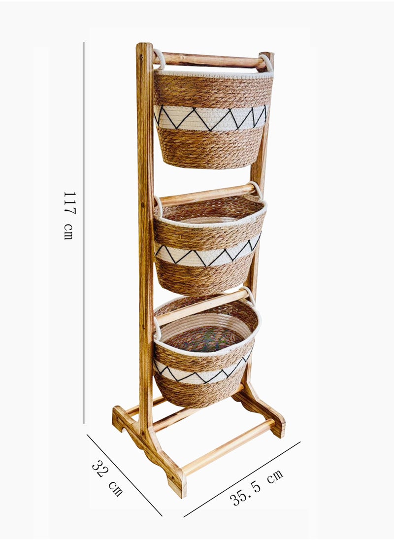 YINZUO - FAB D'COR Three-Tiered Woven Basket Stand for Stylish Home Used For Storage or Organization  Enjoy a Clutter-Free and Stylish Living Space - Image 1