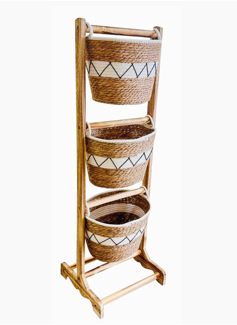 YINZUO - FAB D'COR Three-Tiered Woven Basket Stand for Stylish Home Used For Storage or Organization  Enjoy a Clutter-Free and Stylish Living Space - Image 1
